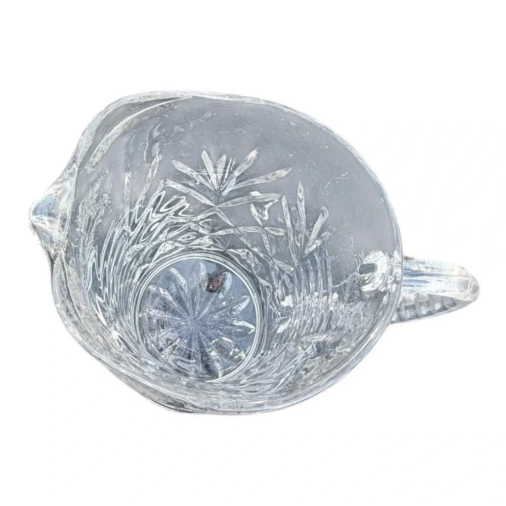 Vintage Crystal Glass Pitcher Clear Cut Diamond Star Pattern Heavy Small Creamer